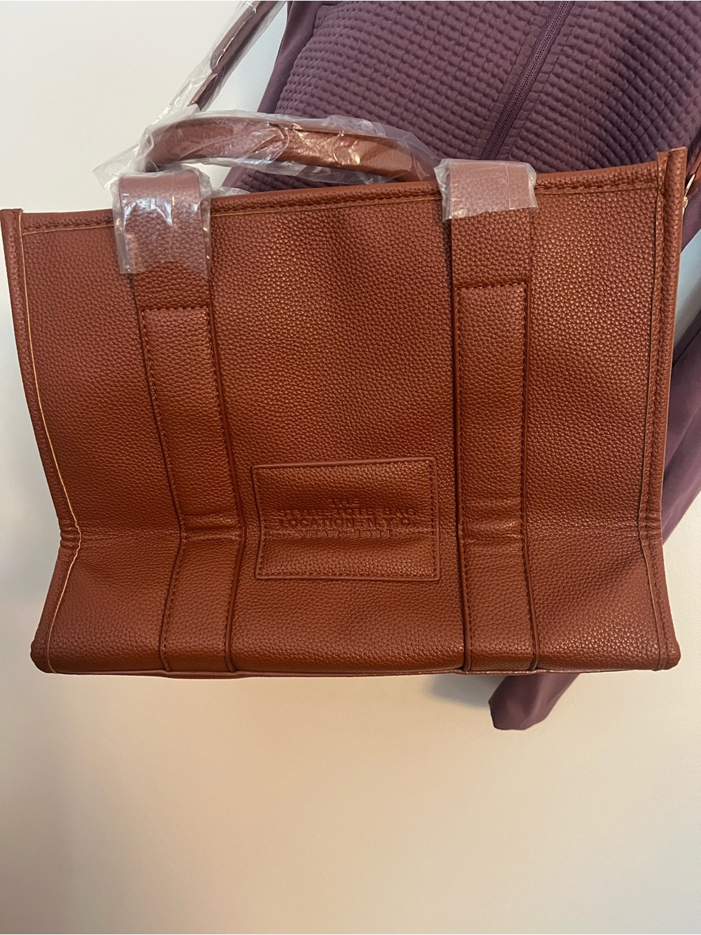 Designer Like The Tote Bag Brown Pebbled Tote with White Logo and wallet - Picture 6 of 6